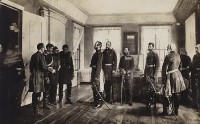 Le général ottoman capturé Osman Pacha présenté au tsar Alexandre II de Russie après la reddition au siège de Pleven, guerre russo-turque de 1877-1878